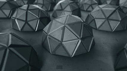 Array of futuristic black shapes abstract 3D render