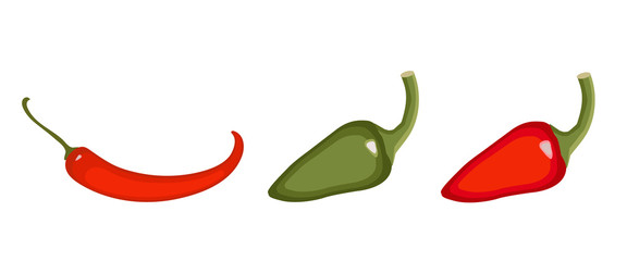 SET of Chili red and green pepper. Vegetable, icon on isolated background concept for farmers market organic food in flat style vector illustration