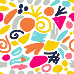 Cute abstract seamless pattern with messy hand drawn geometric shapes. Vector illustration.