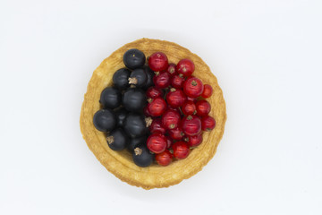 Tartlet with red and black currant isolated white background