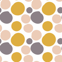 Geometrical background with uneven circles. Abstract round seamless pattern. Hand drawn colorful dots pattern on white background. Vector illustration.