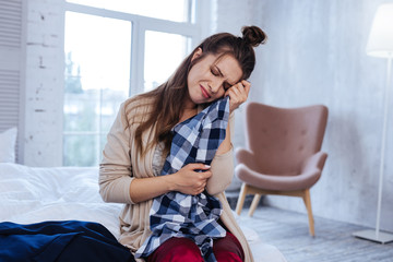 Awful divorce. Woman feeling simply in despair after awful divorce with her ex husband