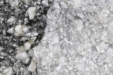 Spring ice drifting on the river. Background texture