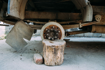 Old truck without wheel