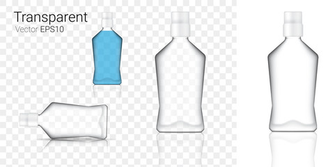 Mock up Realistic Glass or Plastic Transparent Packaging Product For Cosmetic Beauty or Medicine Bottle isolated Background.
