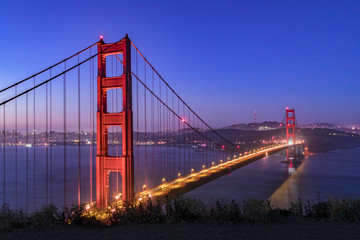 Fototapeta na wymiar Predawn Golden Gate from Battery Spencer overlooking San Francisco Bay