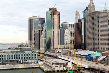 Fototapeta premium New York City / USA - JUN 20 2018: Skyscraper and old buildings in the Financial District of Lower Manhattan in New York City