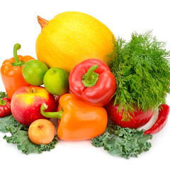 Fruits and vegetables isolated on a white background.