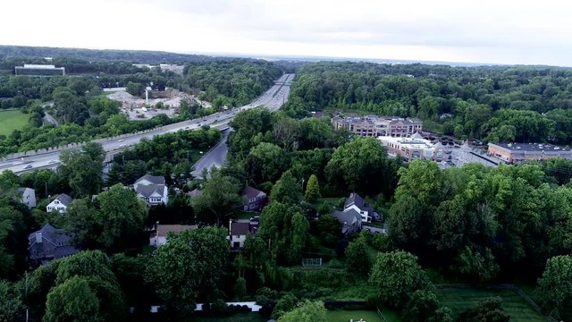 Aerial of Interstate highway 476 Blue Route in Radnor Township, Villanova, Pennsylvania