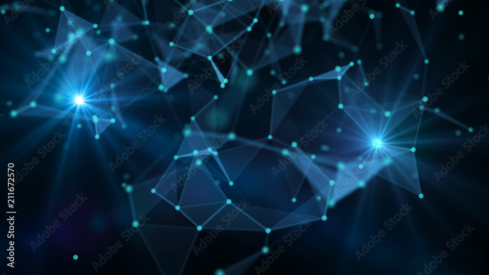 Poster Abstract technology background. Network connections with points and lines. Ai tech wire network futuristic wireframe. Big Data. 4k rendering.