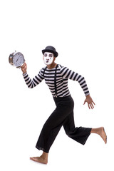 Mime in time management concept isolated on white background 