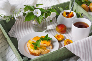 Delicious toasts bread with homemade apricot jam