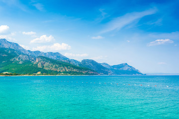 Landscape of mountains and beach in Beldibi coast