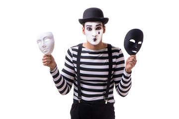 Mime with masks isolated on white background