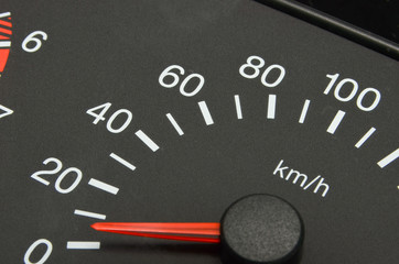 the instrument panel in the car, the speed dial on the dashboard