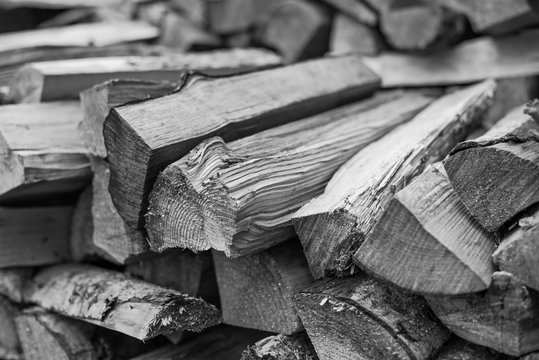 Black and white photo firewood