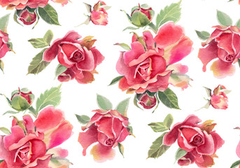 Seamless pattern with watercolor roses