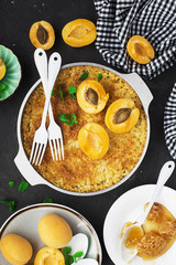 Semolina cake with apricots and honey