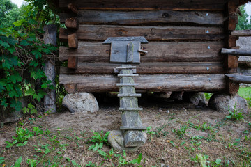 Wooden chicken coop in the village
