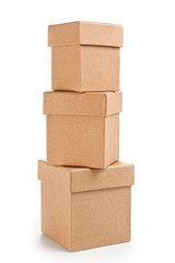 Three square boxes of eco-friendly cardboard on white background