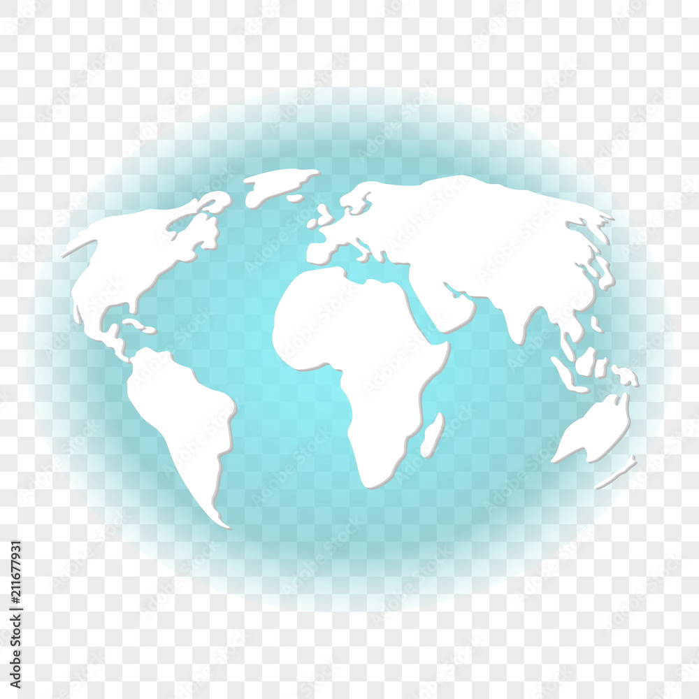 Wall mural abstract image of the earth with white continents with transparent backlighting of the turquoise col
