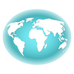 Abstract image of the earth with white continents with backlighting the turquoise color of the background. Vector illustration on white background.