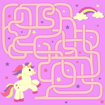 Fototapeta Help unicorn find path to rainbow. Labyrinth. Maze game for kids