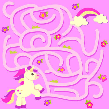 Fototapeta Help unicorn find path to rainbow. Labyrinth. Maze game for kids