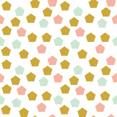 Colorful abstract messy seamless pattern with pentagon, geometric shapes. Vector illustration.