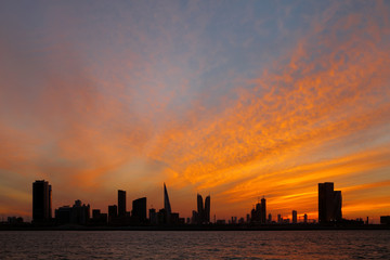 Bahrain skyline and beautiful sky at sunset