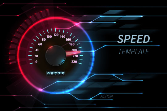 Speed motion line vector abstract tech background with car racing speedometer