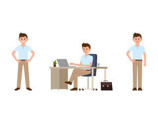Business man in smart casual look cartoon character. Vector illustration of office worker in different poses