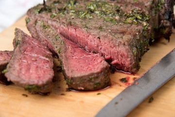 Raw and Marinated Carne Asada Ready for Roasting