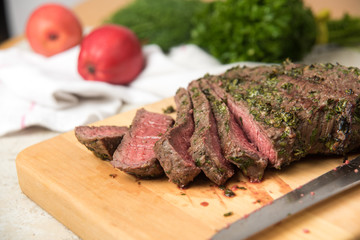 Raw and Marinated Carne Asada Ready for Roasting