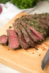 Raw and Marinated Carne Asada Ready for Roasting