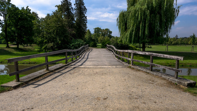 Wooden bridge leading to the park