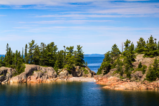 Pebble Beach Connecting Two Rocky Islands On Lake Superior