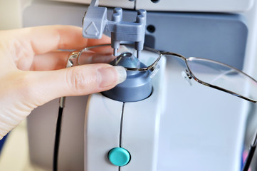 Health care, medicine and vision concept.Professional ophthalmology instrument in clinic office and...
