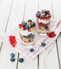 Vanilla Yoghurt Parfait Served with Fresh Blueberries and Red Currants