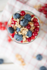 Vanilla Yoghurt Parfait Served with Fresh Blueberries and Red Currants