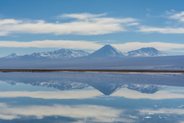 Amazing reflection effect at Salar de Atacama. Atacama desert. Chile