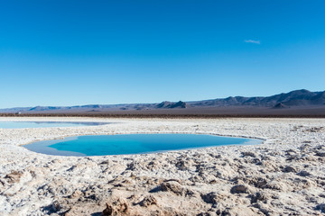 Lagunas Escondidas de Baltinache, amazing blue salty water. Atacama desert. Chile