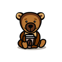 The bear is drinking coffee. Vector color illustration.