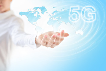 5G k Internet mobile wireless concept. Map from hands. Best Internet Concept of global business from concepts series. Symbol of travel, internet, technology and communication