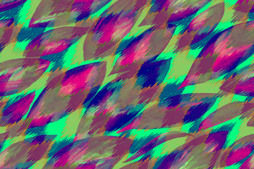 Floral pattern leaves diagonal ornament. Watercolour painted tropical leaf and exotic leaves Cordyline. 
Layered effect foliage repeating blue green chevron ornament.