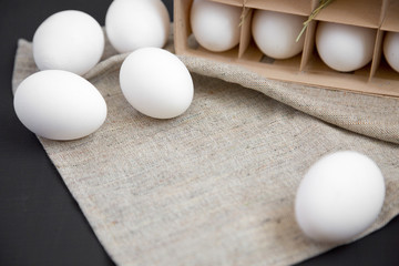 Chicken eggs, closeup. Side view.