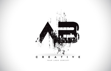Obraz premium AB A B Grunge Brush Letter Logo Design in Black Colors Vector Illustration.