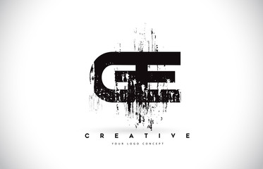 GE G E Grunge Brush Letter Logo Design in Black Colors Vector Illustration.