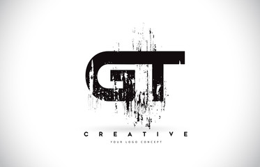 GT G T Grunge Brush Letter Logo Design in Black Colors Vector Illustration.