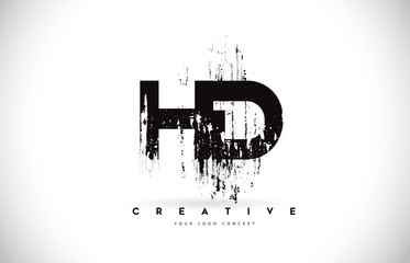HD H D Grunge Brush Letter Logo Design in Black Colors Vector Illustration.
